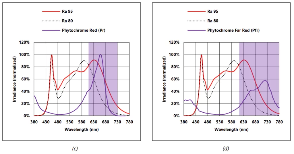 Comparisons of spectra and different photosynthetic sensitivities