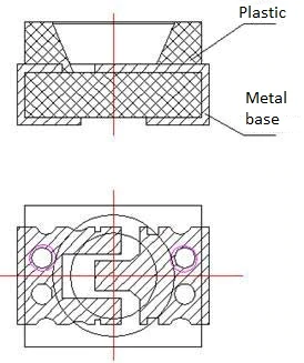 Cross section view and vertical view of a substrate with punched holes